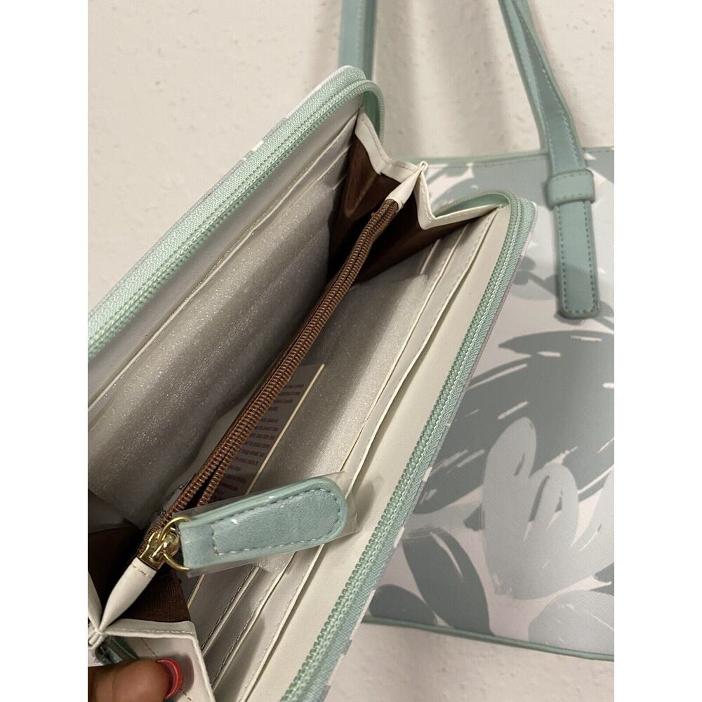 RARE LAVIE AQUA HANDBAG W/ MATCHING WALLET SATCHEL PURSE MEDIUM ZIPS FLORAL - Picture 8 of 11